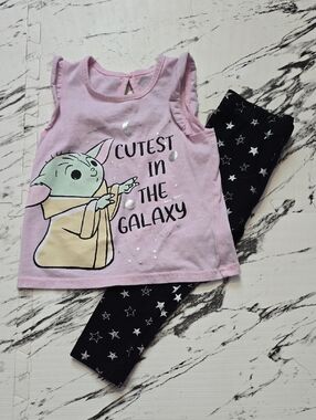 Kids Pink 'Cutest in the Galaxy' Pajama Set with Star Print Leggings